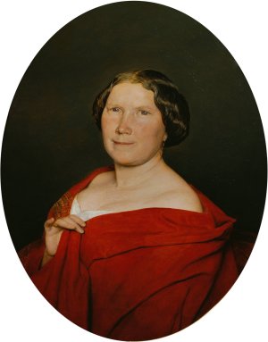 Frau mit lachsrotem Umhang by Ferdinand Georg Waldmuller Oil Painting