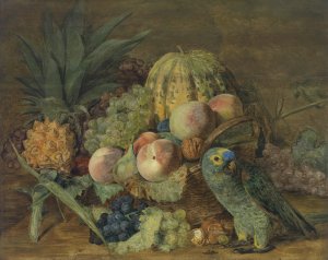 Fruchtestillleben mit Papagei by Ferdinand Georg Waldmuller Oil Painting