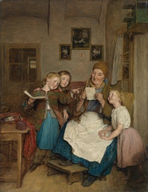 Grosmutter mit drei Enkelkindern by Ferdinand Georg Waldmuller Oil Painting