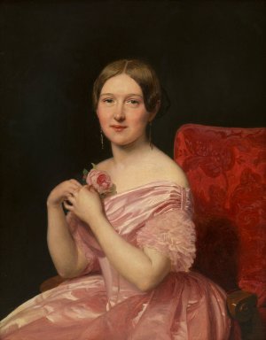 Junge Dame in rosafarbenem Atlaskleid by Ferdinand Georg Waldmuller Oil Painting