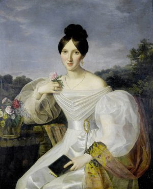 Lady In A White Dress by Ferdinand Georg Waldmuller Oil Painting