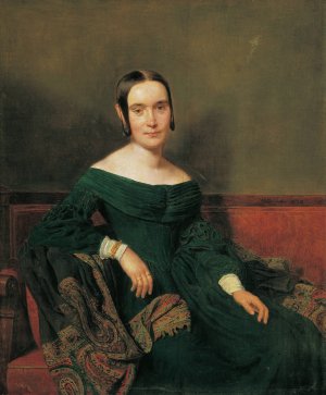 Lady in vermilion dress by Ferdinand Georg Waldmuller Oil Painting