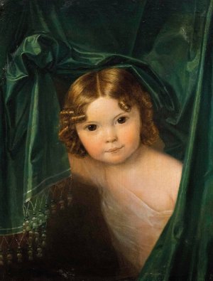 Madchen unter grunem Vorhang by Ferdinand Georg Waldmuller Oil Painting