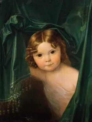 Madchen unter grunem Vorhang Oil painting by Ferdinand Georg Waldmuller