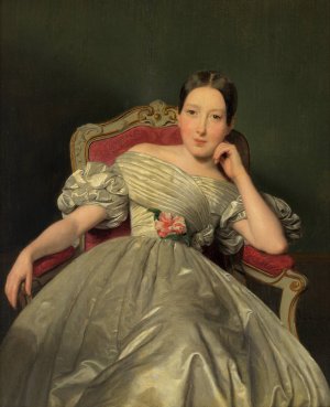 Sitzendes Madchen in weisem Atlaskleid by Ferdinand Georg Waldmuller Oil Painting