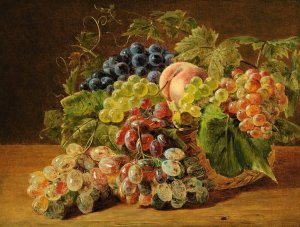 Still Life With Peaches And Grapes by Ferdinand Georg Waldmuller Oil Painting