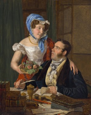 The Cartographer Professor Josef Juttner and His Wife by Ferdinand Georg Waldmuller Oil Painting