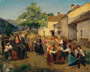The farewell of the bride from her parents'home by Ferdinand Georg Waldmuller Oil Painting