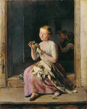 The wreath winder by Ferdinand Georg Waldmuller Oil Painting