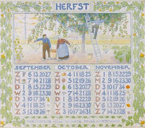 Kalenderblad voor herfst 1904 van de Verzekering-Maatschappij Holda in Amsterdam by Ferdinand Hart Nibbrig Oil Painting