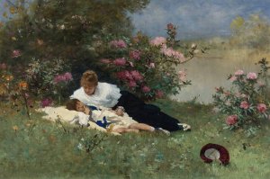 At Rest Among The Flowers by Ferdinand Heilbuth Oil Painting