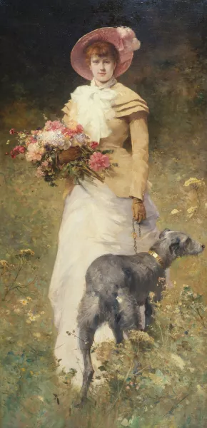 Le Matin, dit aussi Femme au chien by Ferdinand Heilbuth Oil Painting