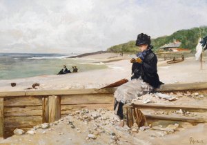 Woman Reading At The Seashore by Ferdinand Heilbuth Oil Painting
