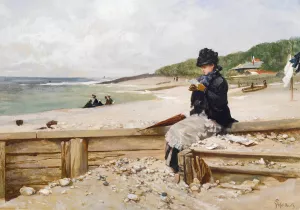 Woman Reading At The Seashore by Ferdinand Heilbuth Oil Painting