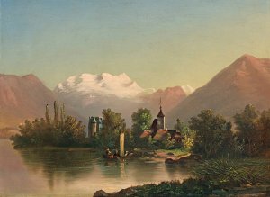 Schloss Schadau Mit Kirche Von Scherzlingen Und Bluemlisalp by Ferdinand Hodler Oil Painting