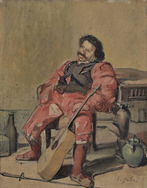 Sitting Man With Guitar by Ferdinand Hodler - Hand-Painted Oil Painting Reproduction