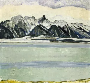 Thumersee with Stockhornkette in Winter Oil painting by Ferdinand Hodler