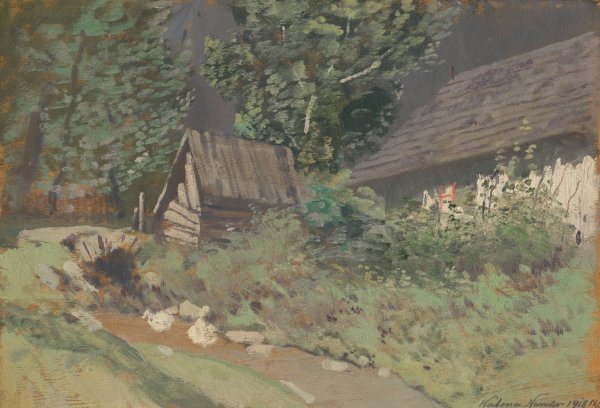 Main Product Photo of Behind the Barn  Painting by Ferdinand Katona
