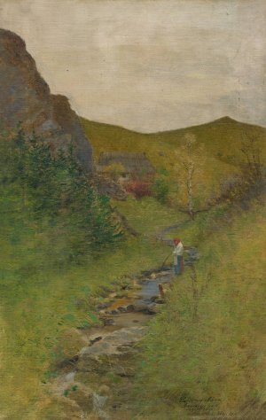 By the stream by Ferdinand Katona Oil Painting