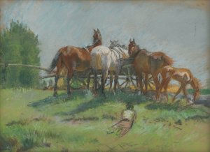 Horses by Ferdinand Katona Oil Painting