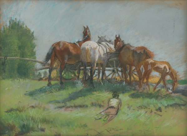 Horses  by Ferdinand Katona - Hand-Painted Oil Painting Reproduction