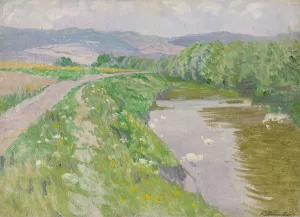 Landscape with a River by Ferdinand Katona Oil Painting