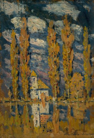 Poplars by the water by Ferdinand Katona Oil Painting