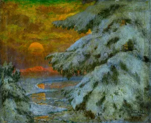 Sunset in winter by Ferdinand Katona Oil Painting