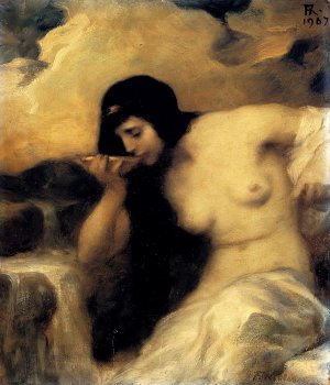 A Nymph Drinking at a Spring by Ferdinand Keller Oil Painting
