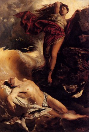 Hero Finding Leander by Ferdinand Keller Oil Painting