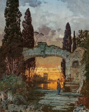 An Arcadian Landscape by Ferdinand Knab Oil Painting