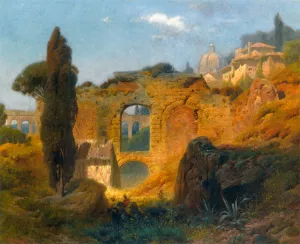 View of the Ruins at Taormina, Sicily by Ferdinand Knab - Oil Painting Reproduction