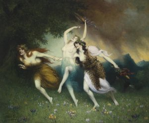 Fliehende Nymphen by Ferdinand Leeke Oil Painting
