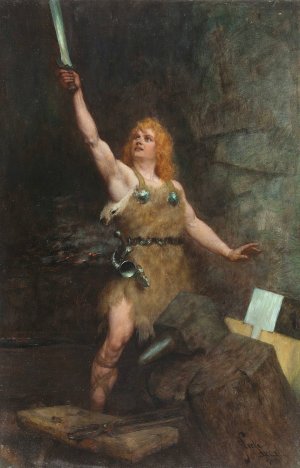 Siegfried in der Schmiede by Ferdinand Leeke Oil Painting