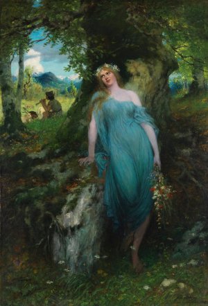 Wood Nymph and Shepherd by Ferdinand Leeke Oil Painting
