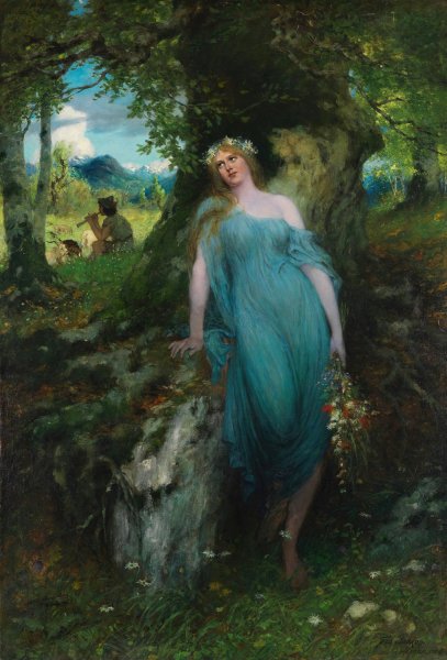 Wood Nymph and Shepherd  by Ferdinand Leeke - Hand-Painted Oil Painting Reproduction