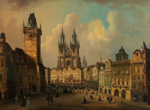 Der Altstadter Ring in Prag by Ferdinand Lepie Oil Painting