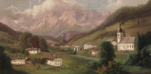 Dorf in den Alpen by Ferdinand Lepie Oil Painting