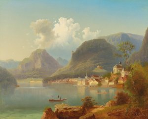 View of Hallstatt by Ferdinand Lepie Oil Painting