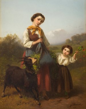 Young female shepherd with child by Ferdinand Marohn Oil Painting