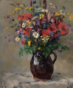Wiesenblumen in Krug by Ferdinand Matthias Zerlacher Oil Painting
