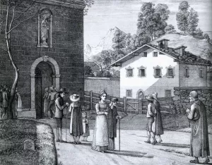 Sunday: Entrance to the Church at Berchtesgaden Oil painting by Ferdinand Olivier