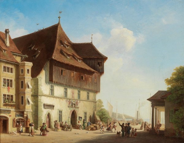 View of the Council Building in Constance by Ferdinand Petzl - Hand-Painted Oil Painting Reproduction
