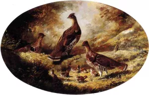 Grouse Family by Ferdinand Richardt Oil Painting