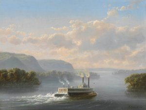 Steamwheeler on the Upper Mississippi by Ferdinand Richardt Oil Painting