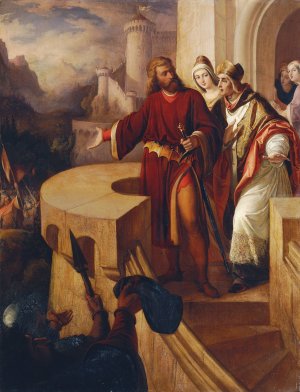 Radbot, Graf von Habsburg zeigt seinem Bruder Bischof Werner seine bewaffneten Getreuen by Ferdinand Schubert Oil Painting