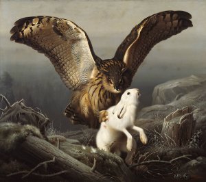 An Eagle-Owl Seizes A Hare by Ferdinand Von Wright Oil Painting