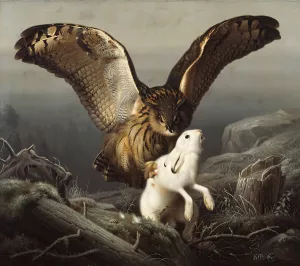 An Eagle-Owl Seizes A Hare by Ferdinand Von Wright Oil Painting