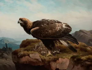 Golden Eagle At A Cliff's Edge by Ferdinand Von Wright Oil Painting