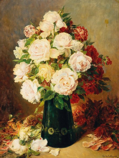 Rosen in Vase by Ferdinand Wagner Jnr. - Hand-Painted Oil Painting Reproduction